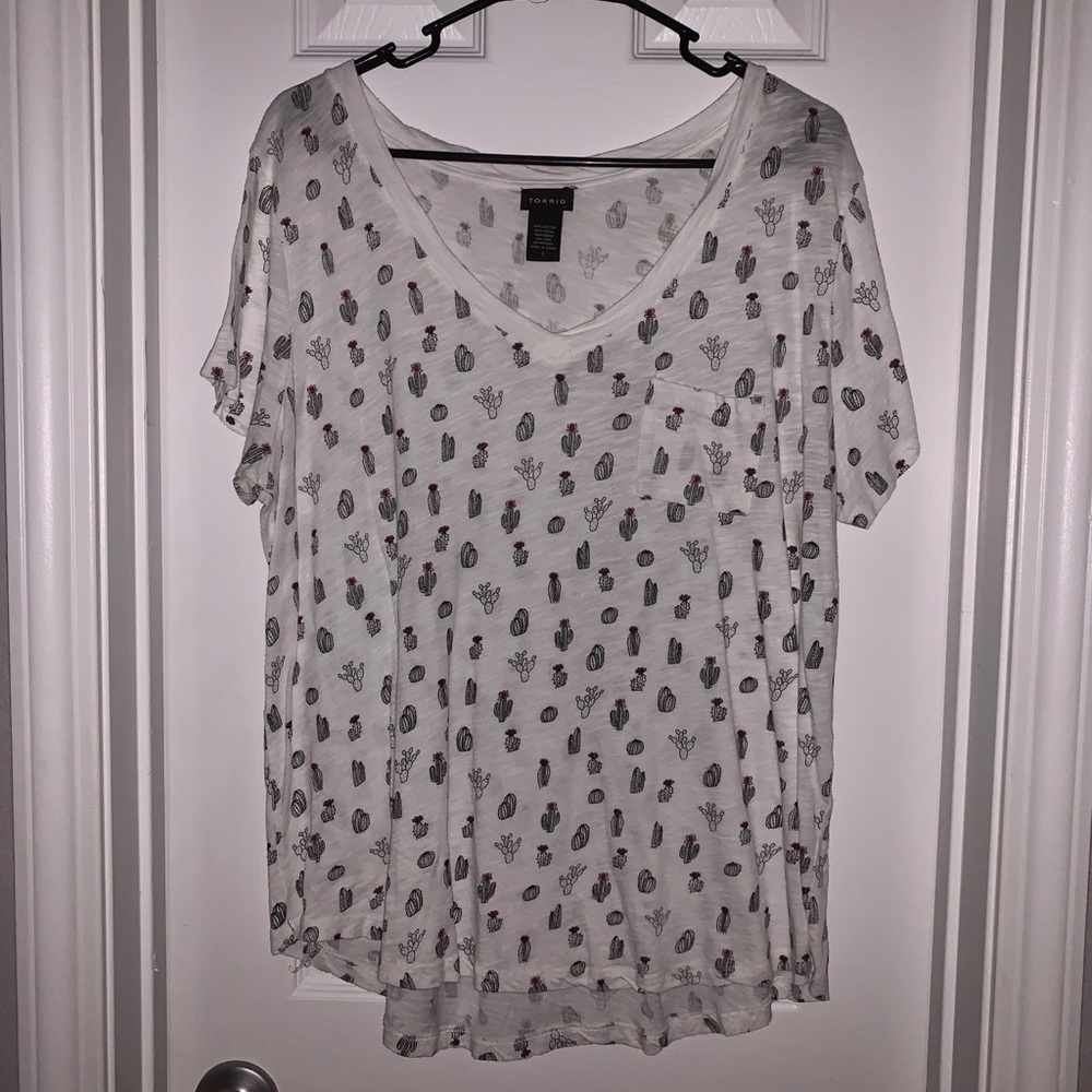 Torrid White V-Neck Cactus Print Tee